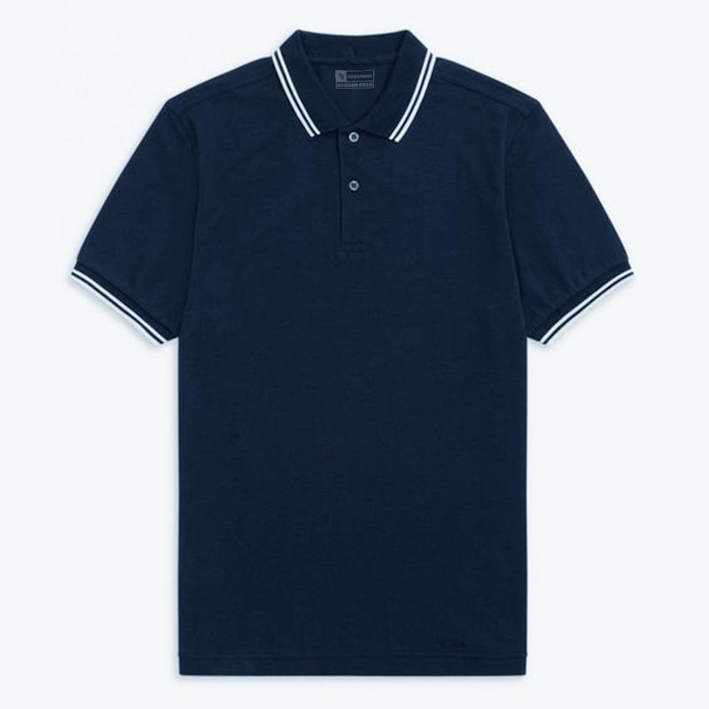 Rambidend Polo Shirt Polos List Putih Polo T-Shirt Kerah Keren Pria Wanita N01SJY Navy List Garis XXL
