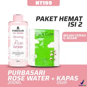 [ISI 2] Paket Cerah Purbasari Rose Water 200ml | Kapas Kecantikan 35gr