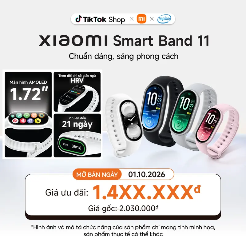 [KOL] Đồng hồ thông minh Xiaomi Smart Band 11 - Màn hình AMOLED 1.72" - Theo dõi chỉ số giấc ngủ HRV - Chính hãng