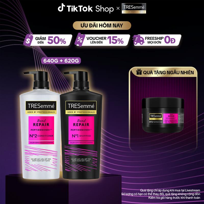 Combo Dầu Gội 640g + Dầu Xả 620g TRESemmé Salon Rebond Women Hỗ Trợ Phục Hồi…