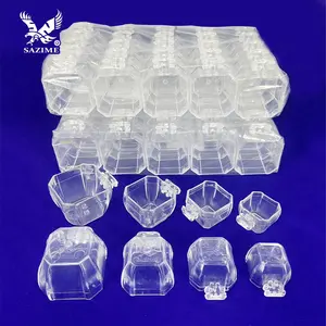 (GROSIR 1 PACK ISI 25 PCS) CANGKIR CEPUK PAKAN BURUNG MIKA SEGI 8 ORIGINAL SAZIME - BENING PUTIH