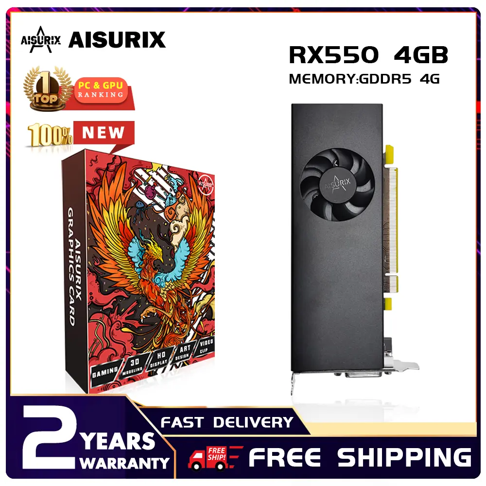 Card đồ họa, AISURIX, AMD RX 550, RAM 4GB DDR5, 128Bit, Quạt kép, GPU Radeon RX550, 4G D5, Card VGA