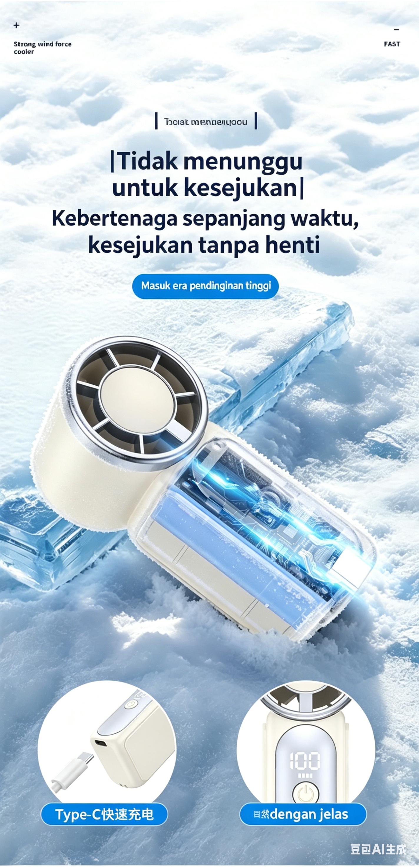 Kipas genggam mini turbin 100 kecepatan - aliran udara kuat, pendinginan cepat, tahan lama, dan mudah dibawa.
