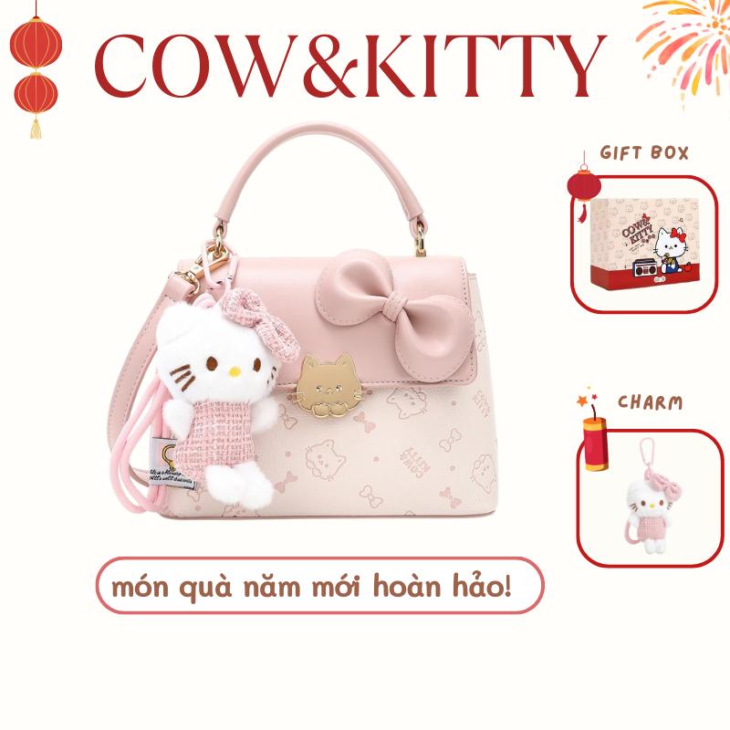 Món quà Tết độc đáo!!Lựa chọn tốt nhất cho quà tặng Giáng sinh!Cow&Kitty - BORRY ROSA Túi Kelly Thiết kế hình bò và mèo dễ thương có nơ và charm mèo