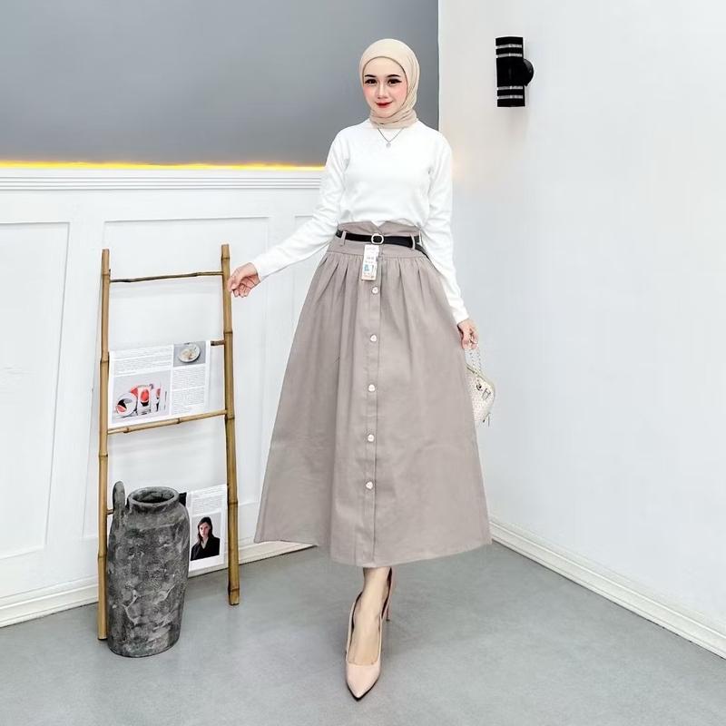 JESIKA- Joy Skirt Korean Style- Terbaru Maxi Skirt Katun Strech - Skirt Model Midi & Panjang- Rok Wanita Terlaris Serut 5