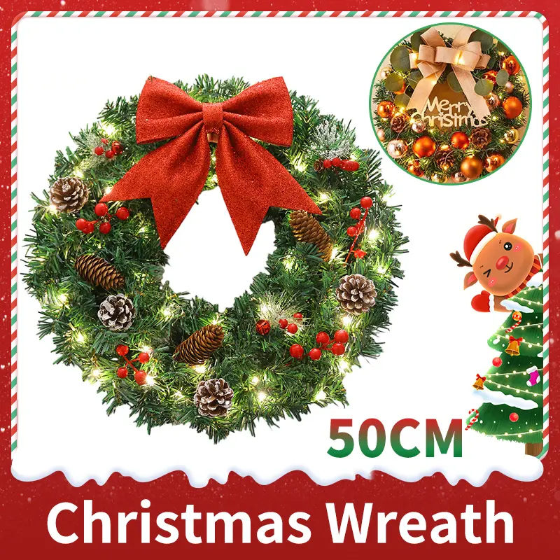 2024 New Christmas Garland with Lights Artificial Garland Handmade Christmas Decoration Home Wall Wreath  ornaments