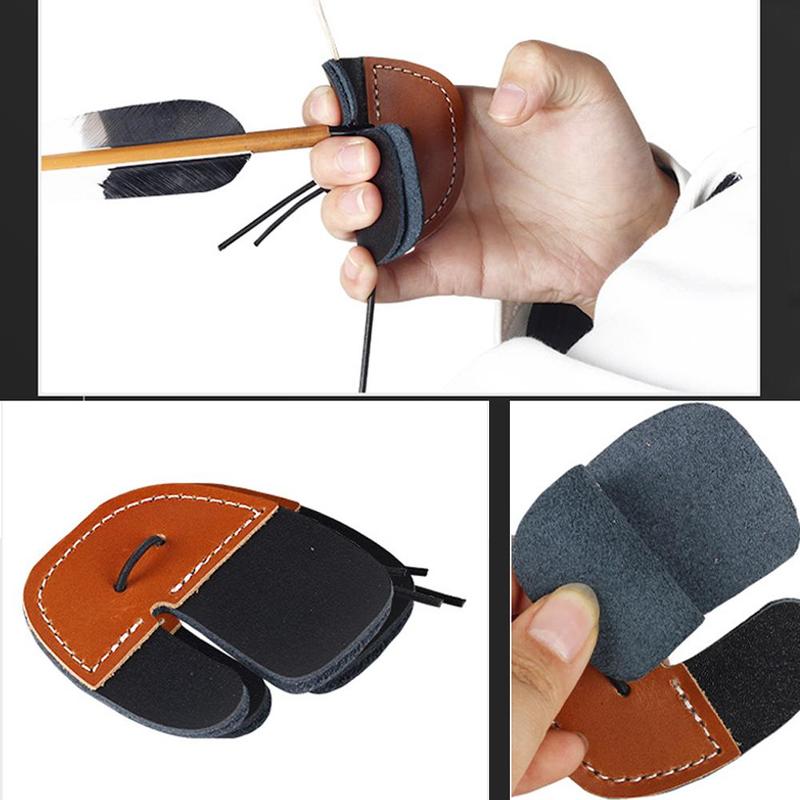 Product Introduction of Double-deck Leather Archery Finger Guard Protection Glove Tab Protector Shooting Pad Bow E0L0 22