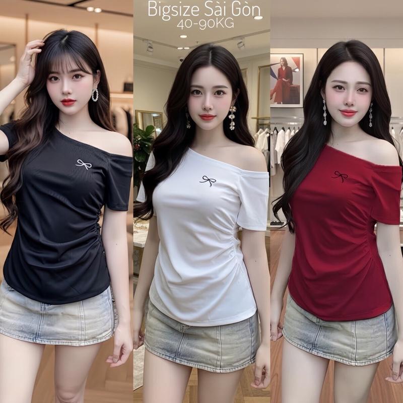 Áo Thun Nữ Trễ Vai Phối Tay Ngắn Vải Thun Tăm 45- 90Kg Bigsize Dễ Thương Top Nữ Women - B.1545