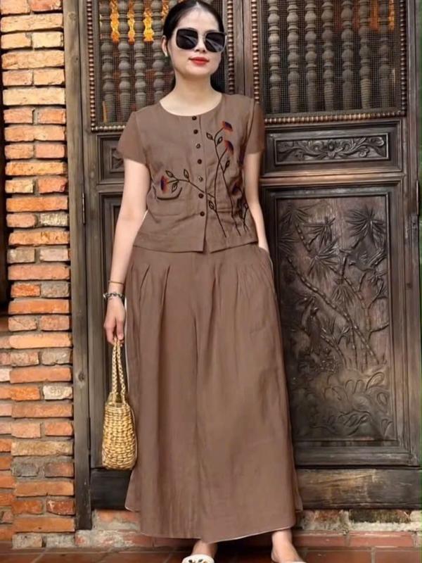 Set Váy Nữ Nhẹ Nhàng Thanh Lịch, Áo Và Váy Suông, Đồ Trung Niên Thiết Kế Hè 2025, set đồ đẹp ,Top Wonmen, set áo chân váy Mã MD59