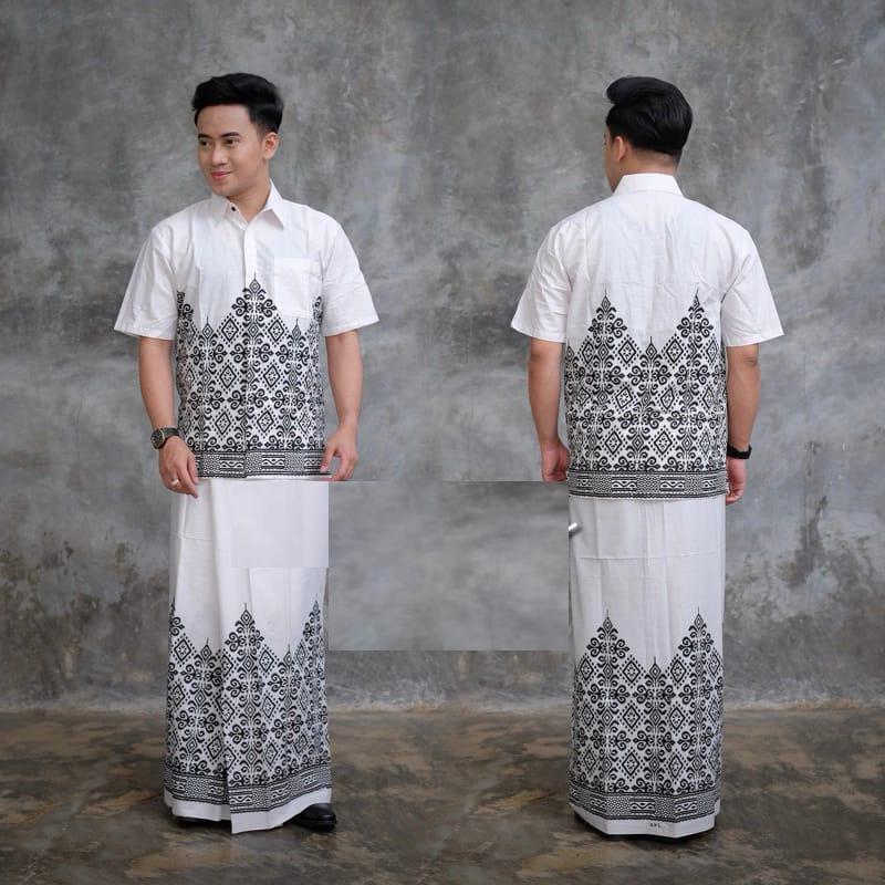 agms_ Baju Setelan Koko Pria Dewasa Stelan Sarung Remaja Laki Elegan Motif Batik Garis Premium Keren Muslim Formal Tangan Panjang Pendek Kain Katun Nyaman 8