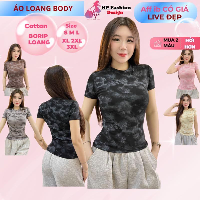  HP Fashion Áo thun loang tay ngắn nữ chiết eo basic cổ tròn vải cotton borip co giãn 4 chiều size S M L XL 2XL 3XL HP92 cho noel tết hè thu đông có bigsize 