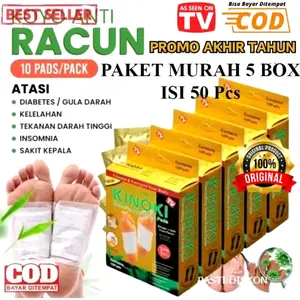 (PAKET HEMAT) 5 BOX KINOKI 50 PADS KINOKI GOLD DETOX KOYO KAKI ASLI HERBAL ORIGINAL