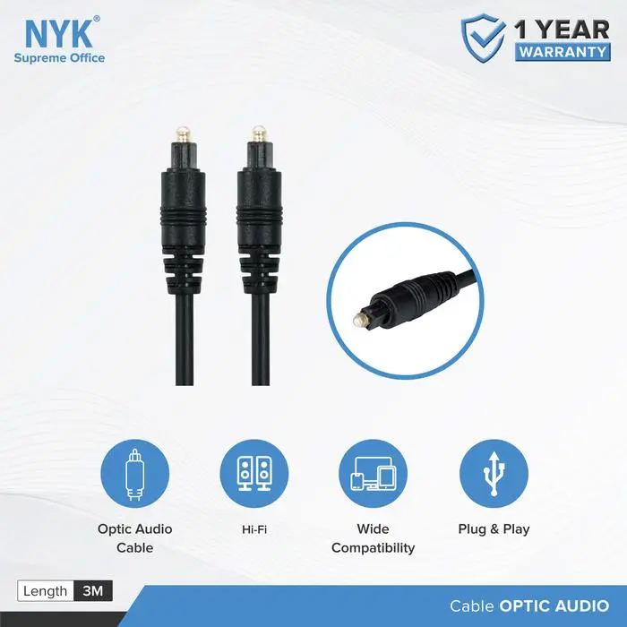 KABEL AUDIO NYK DIGITAL FIBER OPTIC TOSLINK CABLE 3M 3 M METER