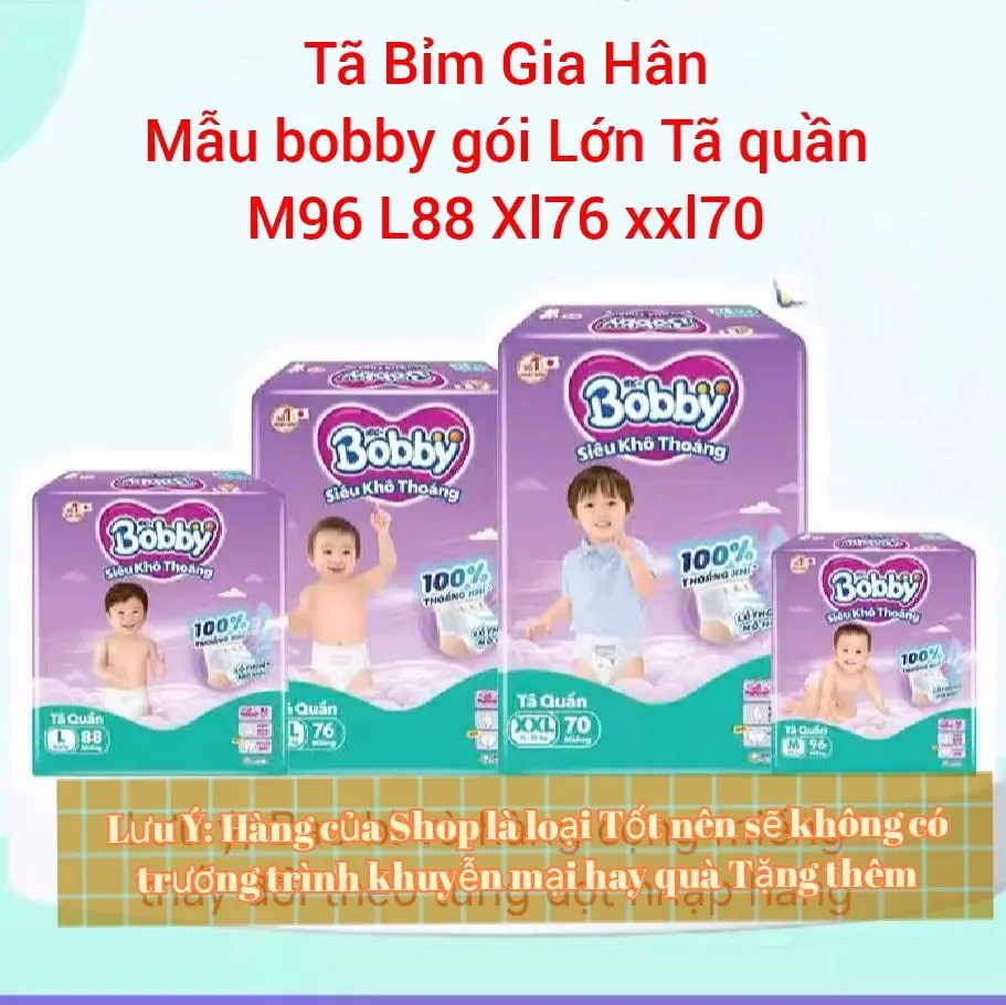 Bỉm Quần Bobby Gói lớn mẫu gạo non đủ size M96 L88 xl76 xxl70 cho bé trai và gái cho bé đùi ếch mẫu bo mông