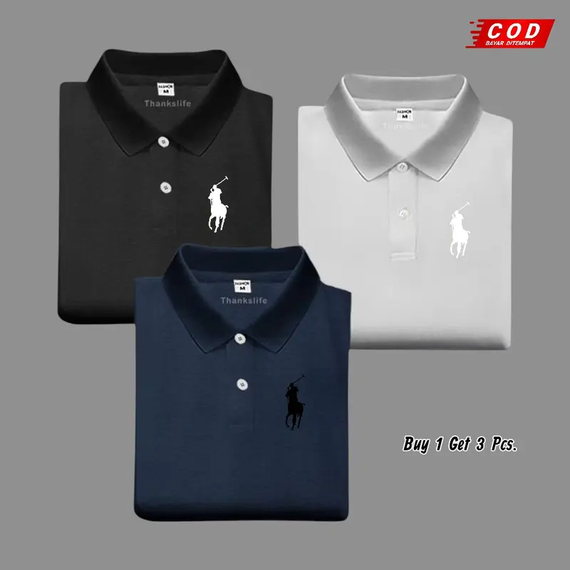 Paket 3 Pcs Kaos Polo Shirt Kerah Polos / Kaos Polo Pria Lengan Pendek Premium Quality 3