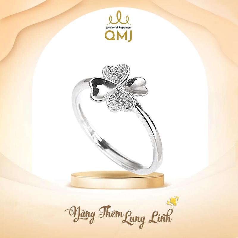 QMJ STORE - Q260 NHẪN CỎ MAY MẮN NỮ  cao cấp QMJ, thời trang phụ kiện trang sức bạc 925 cao cấp nhẫn bạc nữ