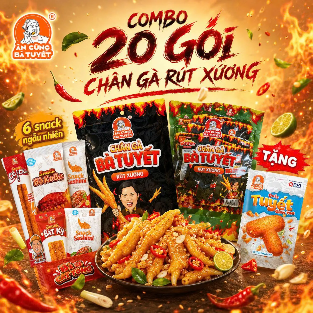 20 chân đen 6 snack ngẫu nhiêu tặng 1 gói TGT