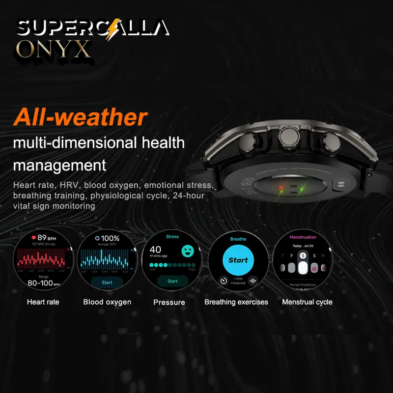 Supercalla ONYX Outdoor GPS Amoled Smart Watch with Flashlight  Compass 670 mAh Relojes Men Black