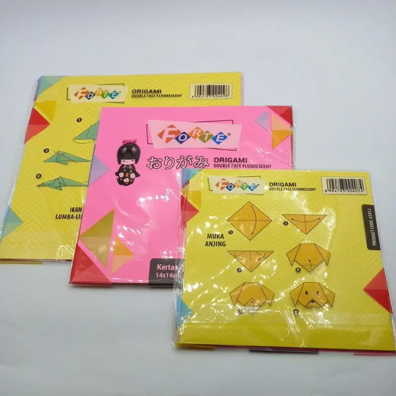 10 Pack ORIGAMI Forte Double Face Flourescent/kertas Lipat Bolak Balik Warna Sama/Kertas Prakarya/Kertas Kerajinan Anak Paper Merah Stationery Sekolah