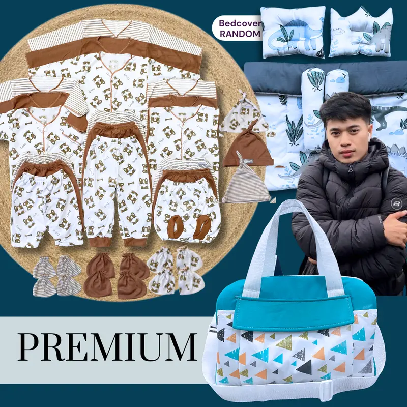 PAKET BEROJOL BEDCOVER - stelan newborn 18pcs Free Bedocver 2 bantal 2 guling dan Grandz Prize Diapers Jumbo - Baju Bayi 0-3 bulan 3