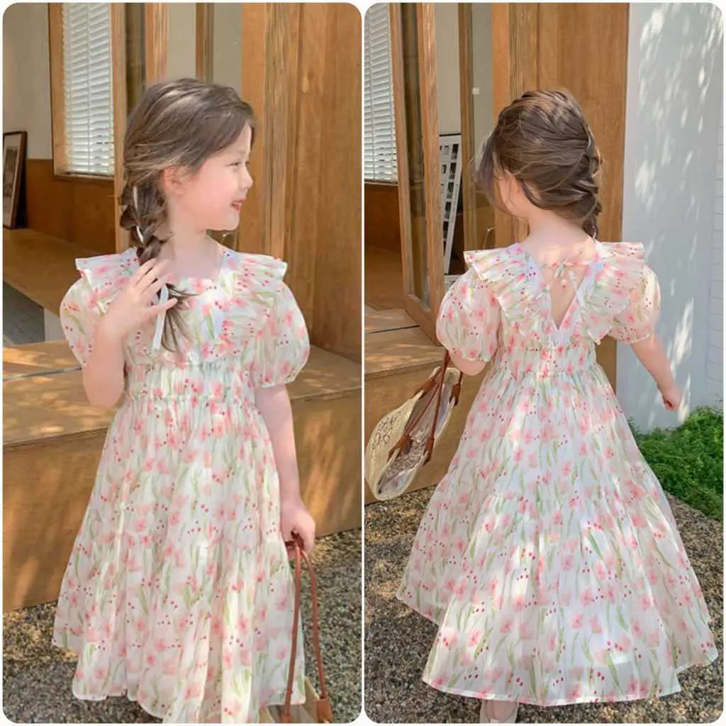 KFO38-Dress Anak Perempuan Gaun Pesta Momo Flower Dream Tulip Fashion Korea Princess