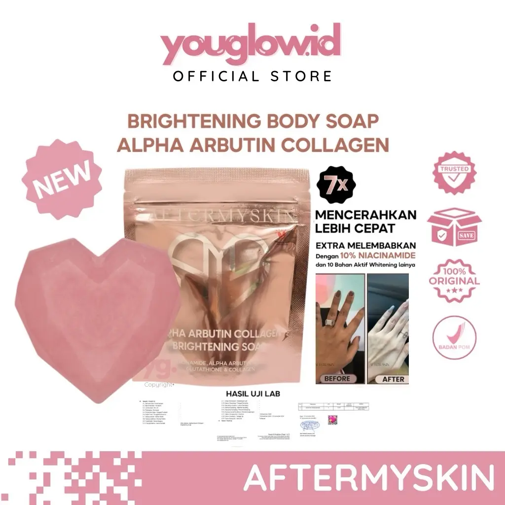 【Official Distributor】AFTERMYSKIN - Alpha Arbutin Collagen Brightening Body Soap 45g Body Wash Sabun mandi Pencerah Tubuh Tangan Pelembab Penghilang Bekas Luka Meratakan Warna Kulit Badan Hitam Kusam  Membersihkan  Kotoran Bodycare Ampuh Aman Afterskin