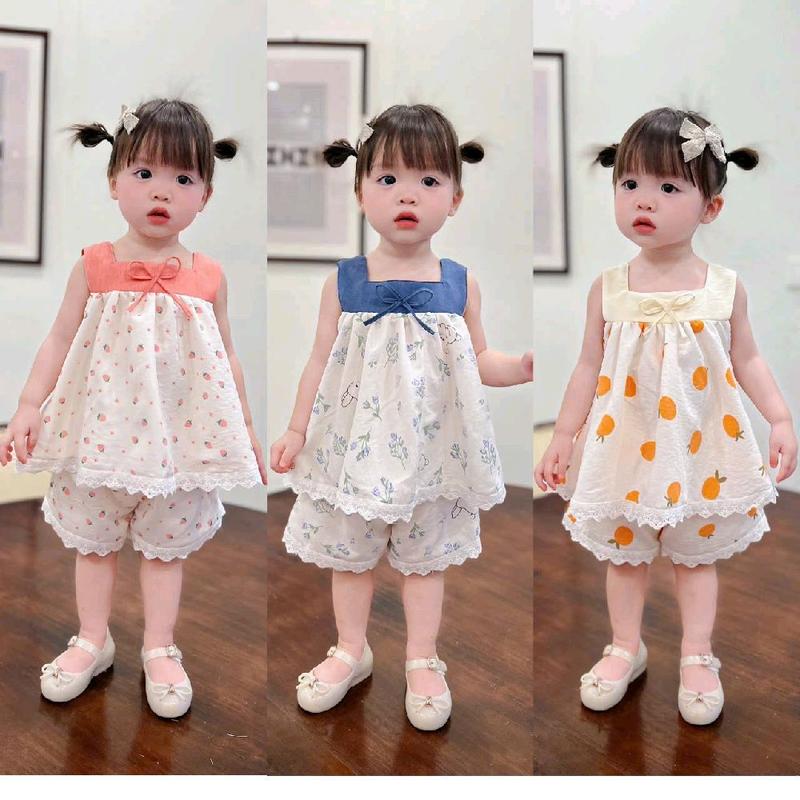 Nhasockids Sét bộ thời trang cho bé thiết kế CỔ VUÔNG đính nơ tùng áo xoè rộng phối ren tạo điểm nhấn. Màu sắc tươi sáng