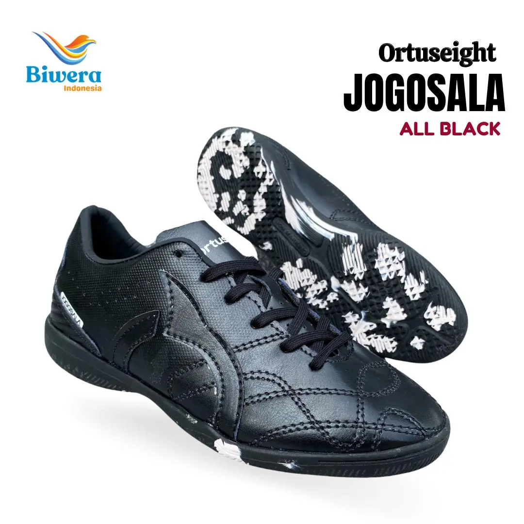 SEPATU FUTSAL ORTUSEIGHT UKURAN DEWASA WARNA ALL BLACK set lengkap murah