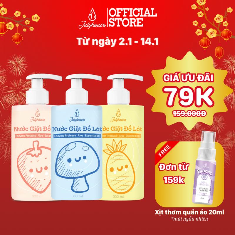  NƯỚC GIẶT ĐỒ LÓT JULYHOUSE 300ML CHIẾT XUẤT TỪ LÔ HỘI VÀ TINH DẦU BẠC HÀ THƠM MÁT LÀM SẠCH VẾT BẨN DỊU NHẸ DA TAY 