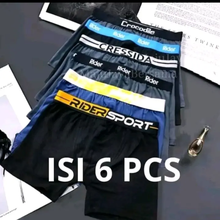paket hemat isi 6 pcs celana dalam UNDERWEAR celana dalam pria dewasa bahan katun lembut nyaman dipakai terlaris Boxer Cowok Pendek Karet Logo dan Warna Random
