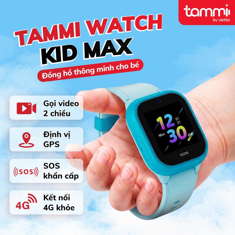 Đồng Hồ Thông Minh Tammi Watch Kid Max Xanh | Màn Hình 1.4" | Pin 800mAh | Camera 2.0MP | Chống Nước IP68 I Bảo Hành 12 Tháng