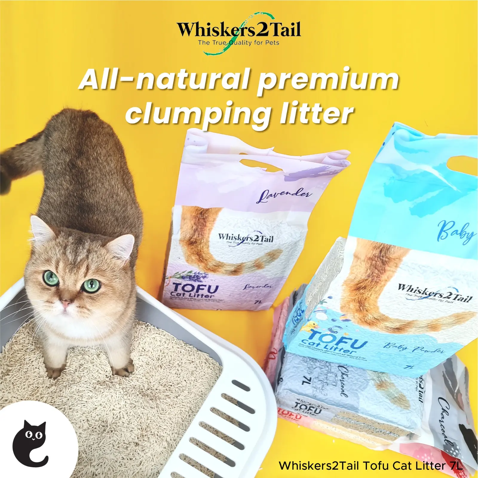Whiskers2Tail Cat Litter All Natural Biodegraded Tofu 7L (3 packs)