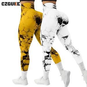 CZGUKE Pantalones de yoga para mujer sin costuras con tie-dye, cintura alta, suaves y cómodos, ropa de gimnasio y fitness, conjunto deportivo de dos pzas