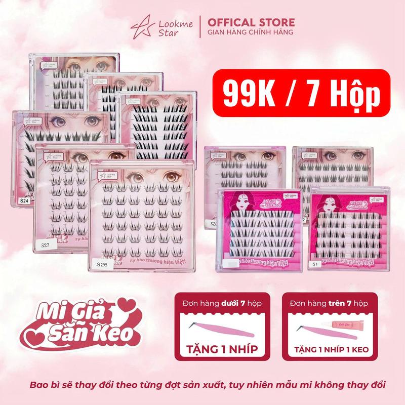 Lông Mi Giả Sẵn Keo Lookme Star- (Tặng nhíp + keo/ đơn 7 hộp)  - Mi Cong C, Sợi Mi Mảnh Có Thể Tái Sử Dụng, hàng Việt Nam Trang Điểm