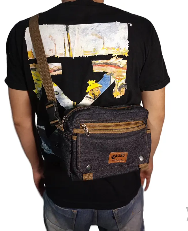 tas selempang slingbag casual cau55 termodis bahan jeans pria wanita 1