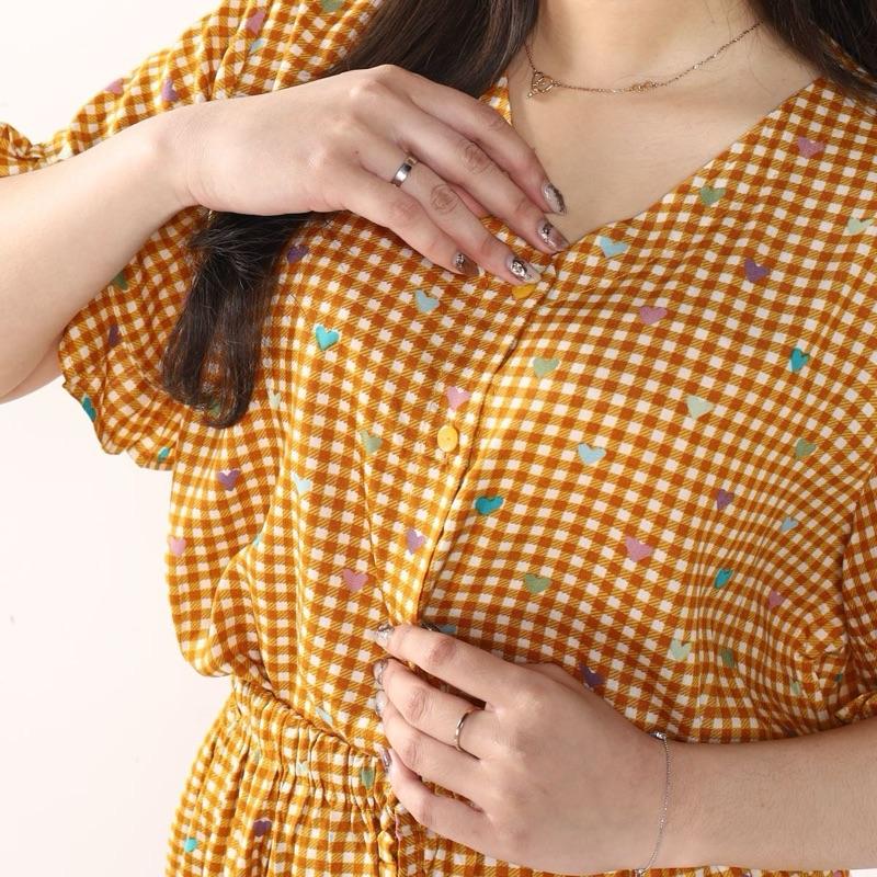 [DasterHitsMalang] One Set Aira Celana Kulot Panjang 7/8 /One Set Kancing Depan/One Set Lengan Rempel/Setelan Wanita Baju Karet Katun Kerah Rayon Motif Atasan Busui Pendek Kotak 3