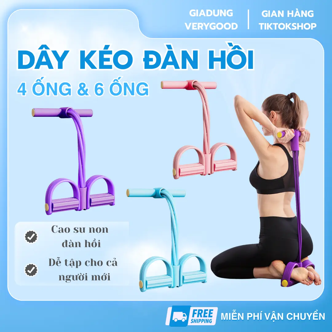 Dây Tập Thể Dục- Dây Kéo Đàn Hồi Kháng Lực 4 ống, 6 ống Dây kháng lực Dây tập cơ bụng tại nhà,Tập Gym, Tập Yoga Dây Kháng Lực Tập Cơ Tay Cao Su