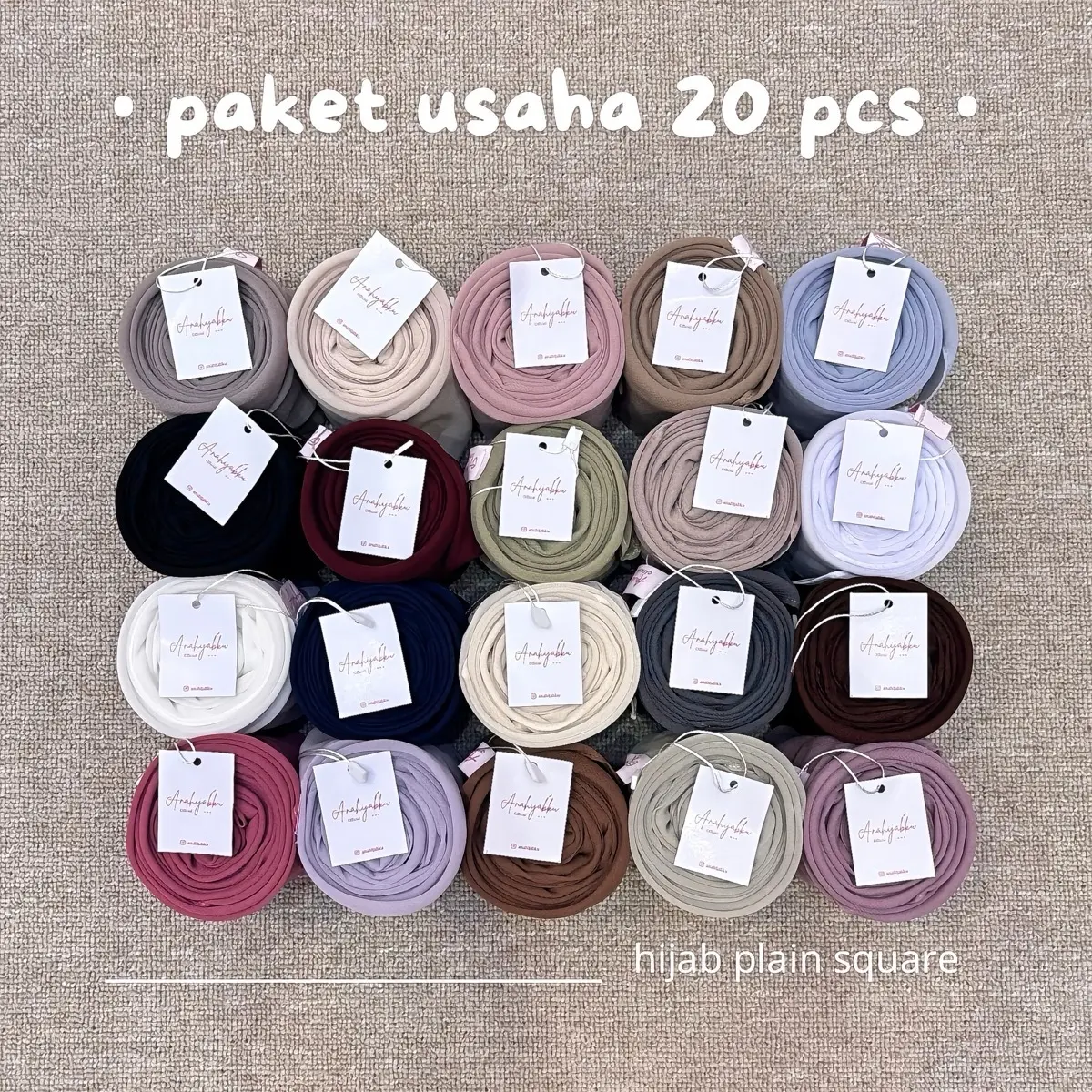 Anahijabku - Paket Usaha 20 pcs Hijab Plain Square Kerudung Segi Empat Polycotton