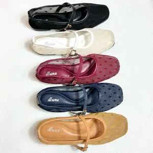 Dluna - Mary Flatshoes Jaring Transparan Korean Style Gesper Aktif | Flatshoes Wanita Kasual Flatshoes Unik Sol Karet Anti Licin Sandal Sepatu Jaring Wanita