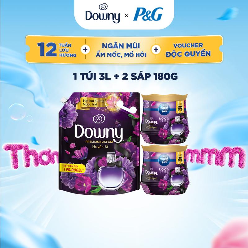 [DEAL SỐC] Combo Nước xả vải DOWNY 3L + 2 Sáp thơm AMBI PUR 180ml