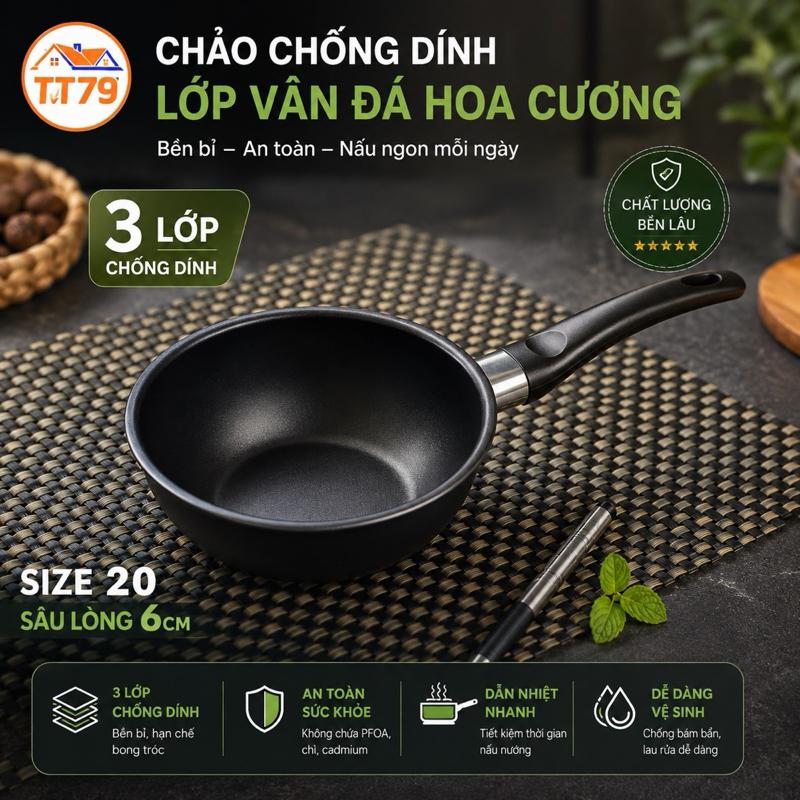 Chảo chống dính 3 lớp 20cm sâu lòng cao cấp dùng cho mọi loại bếp Loại 1 - TT79