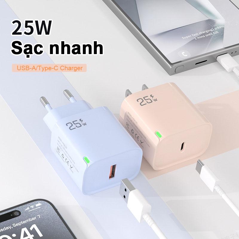 Bộ sạc nhanh PD 25W cho iPhone Xiaomi Redmi Samsung vivo oppo Cổng sạc USB hoặc cổng Type C bốn tùy chọn màu sắc - phụ kiện sạc điện thoại di động, bảo hành 12 tháng