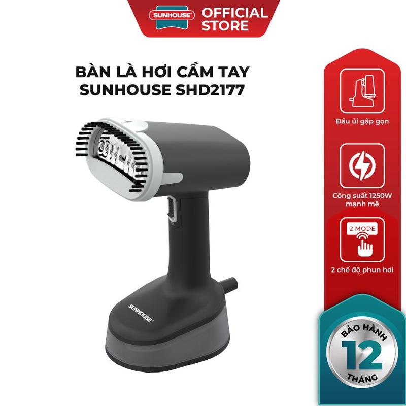 Bàn là hơi cầm tay Sunhouse SHD2177 - Đầu ủi gập linh hoạt - Công suất 1250W - 2 chế độ phun hơi phù hợp mọi loại vải