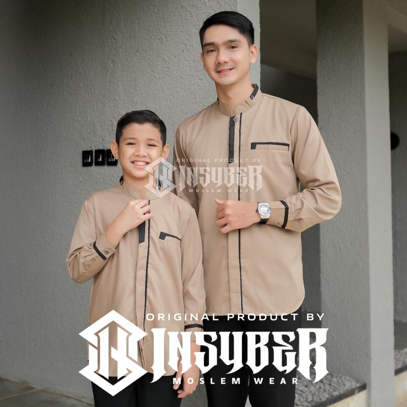 Baju Koko Couple Ayah dan Anak Laki-laki Lengan Panjang Bahan Toyobo Fodu Warna Denim Terbaru 2025 , Muslim 4