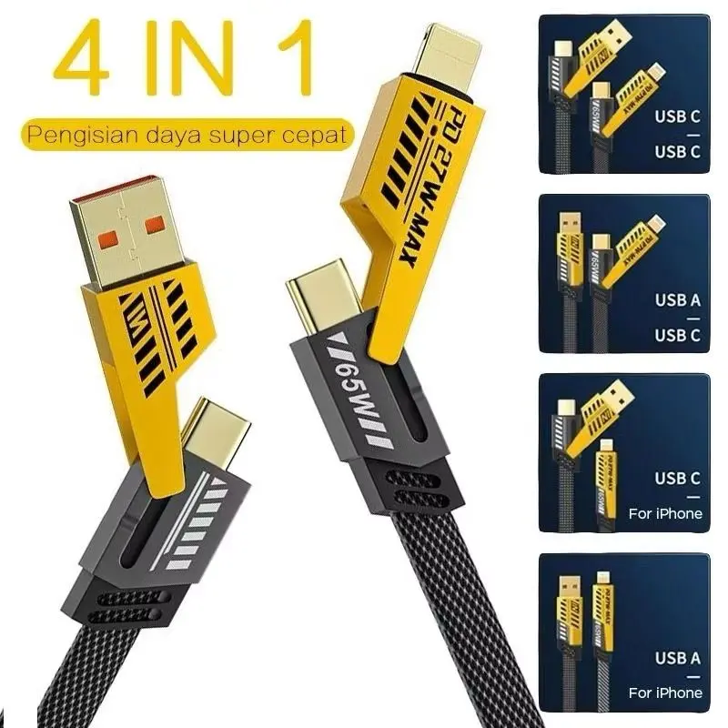 Kabel Data 4IN1 Fast Charging Cable usb Micro Type C Lightning PD65W+PD27W / multifungsi