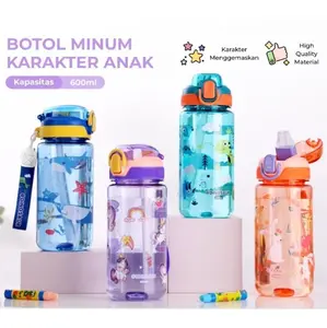 Botol Minum Karakter 600ml Sedotan Anak Sekolah TK SD Bottles Water Kartun Anak Laki laki Perempuan Kitchenware - 290