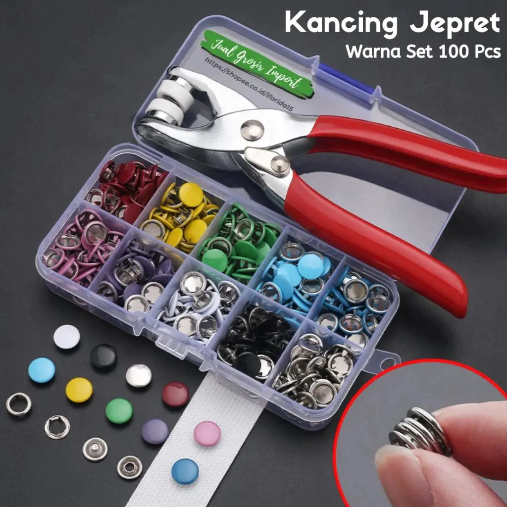 100 Pcs Tang Alat Pasang Press Kancing Jepret Cetet Anti Karat Tang Pengencang Kancing Snap Untuk Peralatan Menjahit Kancing Pakaian Set Tang Pengikat