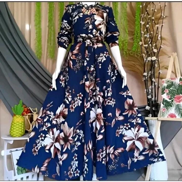 TERLARIS!! Gamis monalisa motif bunga kaerina maxxi bussui frendly pollycoton premium Gamis wanita muslimah