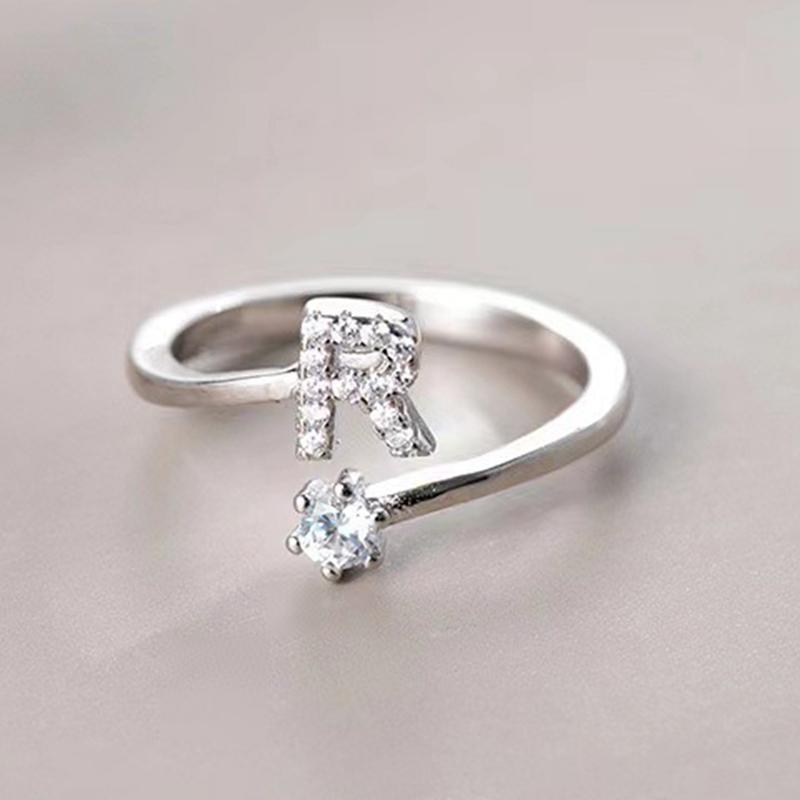 A-Z Letter Adjustable Opening Ring Women Couple Alphabet Name Men Initials Rings Wedding Finger Jewelry 8