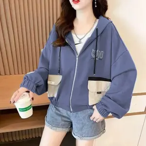 Dinafshn - Jaket Hoodie Double Pocket Oversize On Ocean Zipper Double Pocket Wanita